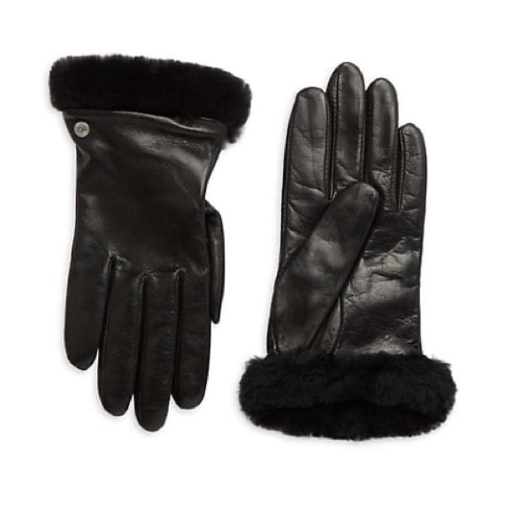Ugg Shearling-Trim Leather Cashmere Lined Gloves